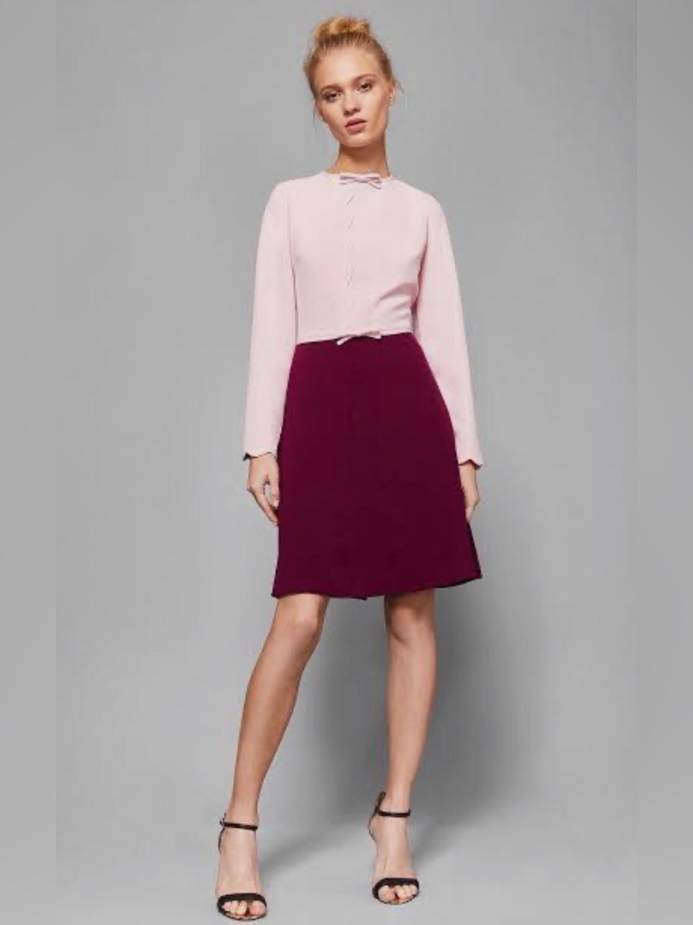 Ted Baker Pale Pink and Burgundy Dress